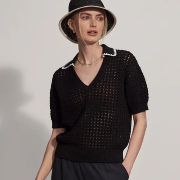 Anthropologie Varley Monte Short-Sleeve V-Neck Black Sweater Size M NEW WITH TAG - Picture 1 of 4